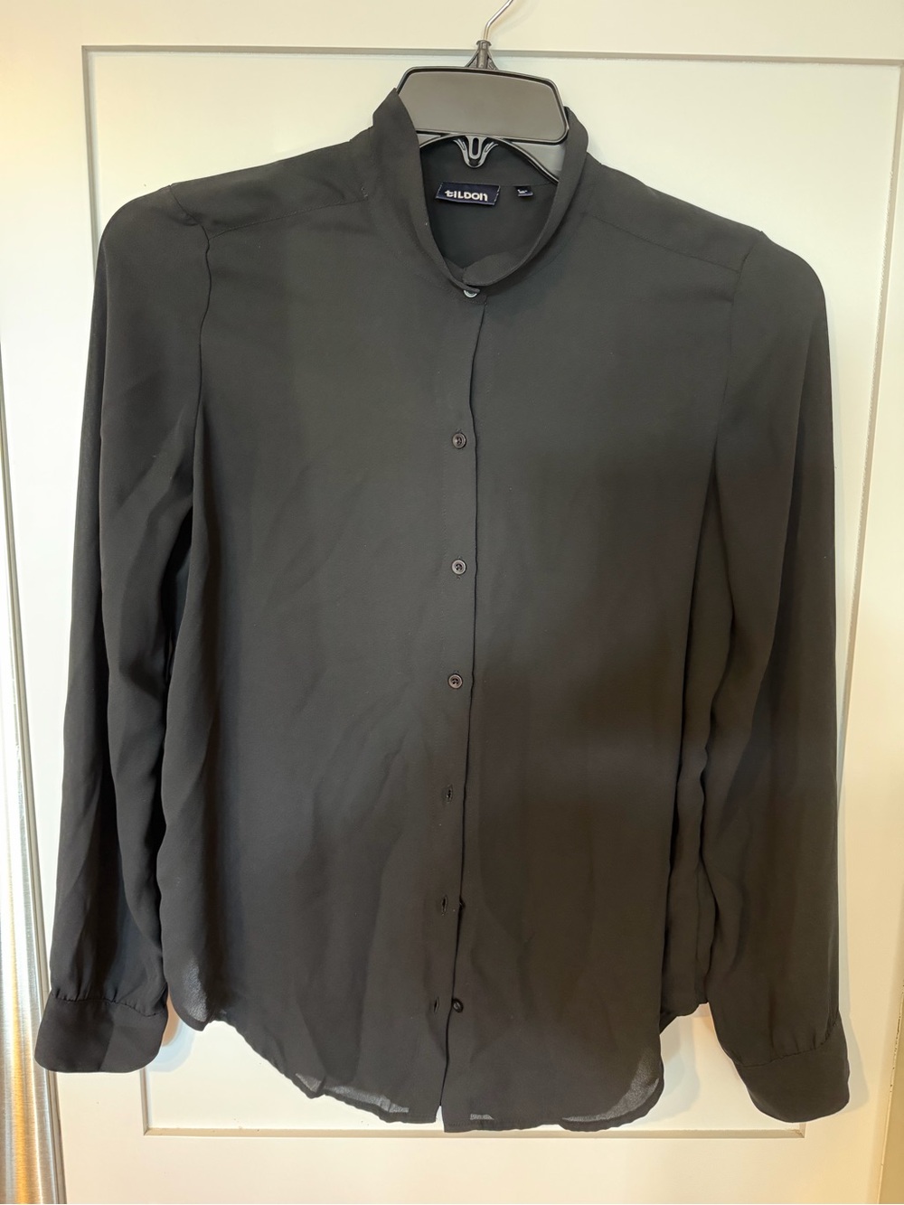 Tildon Sheer Black Button Down Blouse Size Small